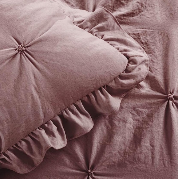 Mauve Queen Size Bed Bedspread Shams Set Soft Neutral Lavender Pink Cottage Chic - Picture 3 of 10